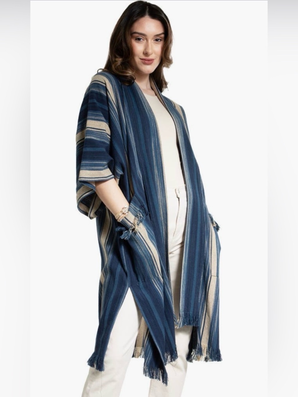 SAACHI Striped Fringe Trim Duster_NWOT - Picture 2 of 5